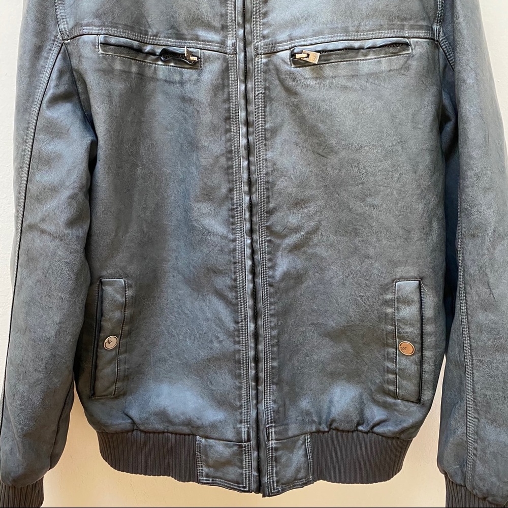 XRAY Jeans Gray Faux Leather Sherpa Lined Jacket - Picture 2 of 9
